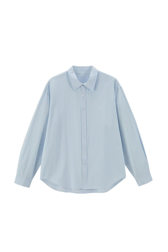 Damen Oversize Baumwollbluse mit Kentkragen und abgerundetem Saum Nord Taschen