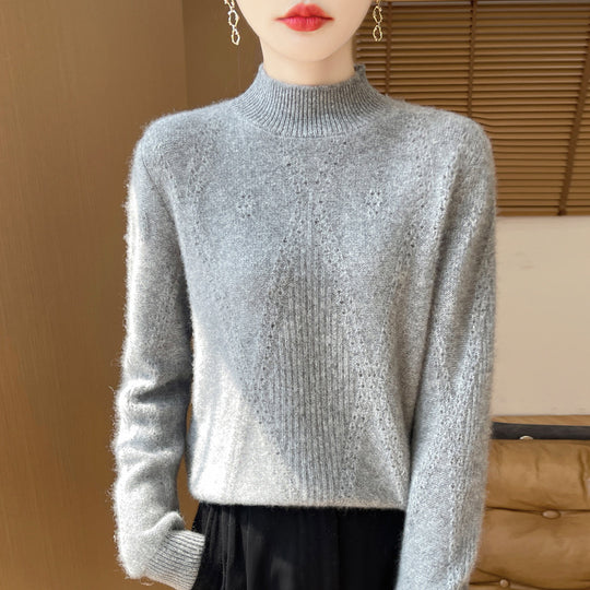 Damen Leichter Mockneck-Feinstrickpullover mit Ajour-Chevron und kaschmirweichem Finish Nord Taschen