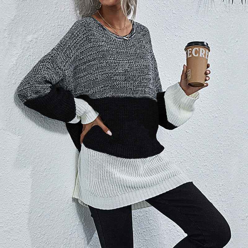 Damen Oversize Strickpullover mit Colorblock‑Einsätzen, Rundhals und Tunika‑Silhouette Nord Taschen