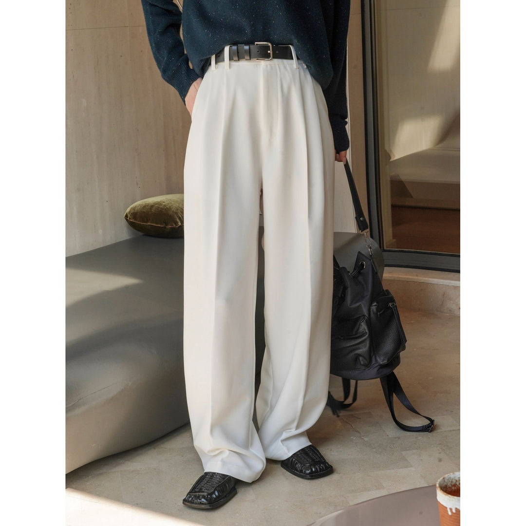 Damen Weite Hochtaillierte Bundfalten-Palazzohose mit fließendem Fall Nord Taschen