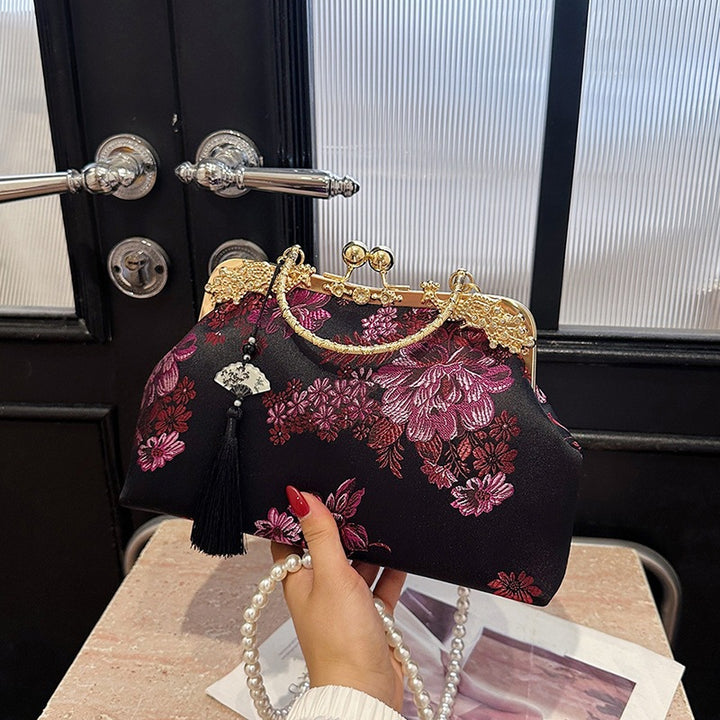 Damen elegante Clutch-Tasche mit floralen Akzenten und perlenbesetztem Tragegriff Nord Taschen
