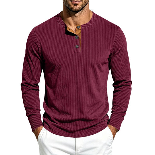Herren Langärmeliges Rippstrick-Henley-Shirt mit Knopfleiste und Rundhalskragen Nord Taschen