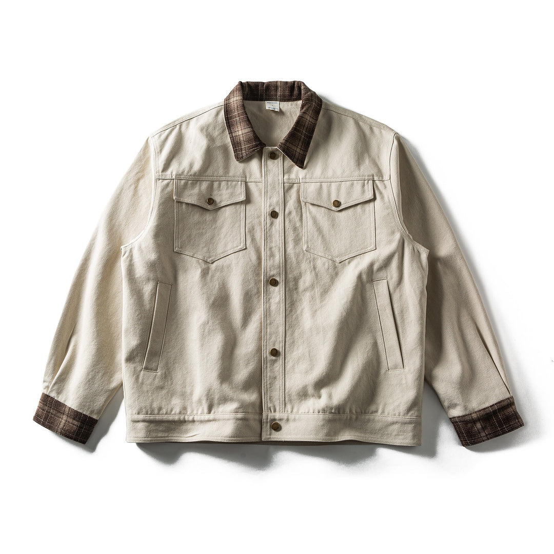 Herren Kurz geschnittener Canvas‑Blouson mit kariertem Kragen und Druckknopf‑Brusttaschen Nord Taschen