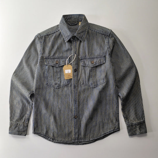Herren Leichte gestreifte Denim-Worker-Hemdjacke mit aufgesetzten Pattentaschen Nord Taschen