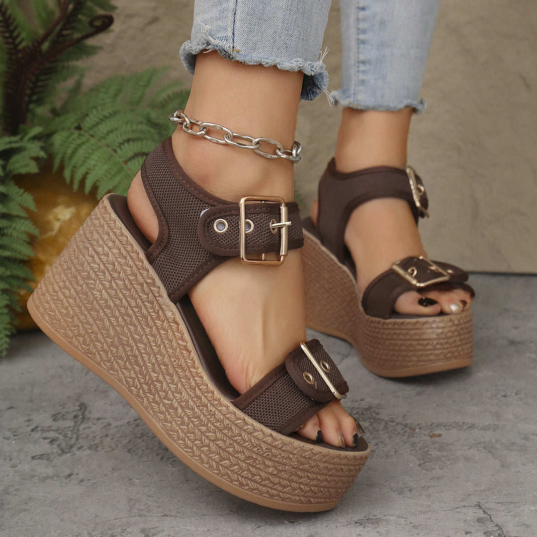 Damen Wedge-Sandalen mit verstellbaren Schnallen und rutschfester Sohle