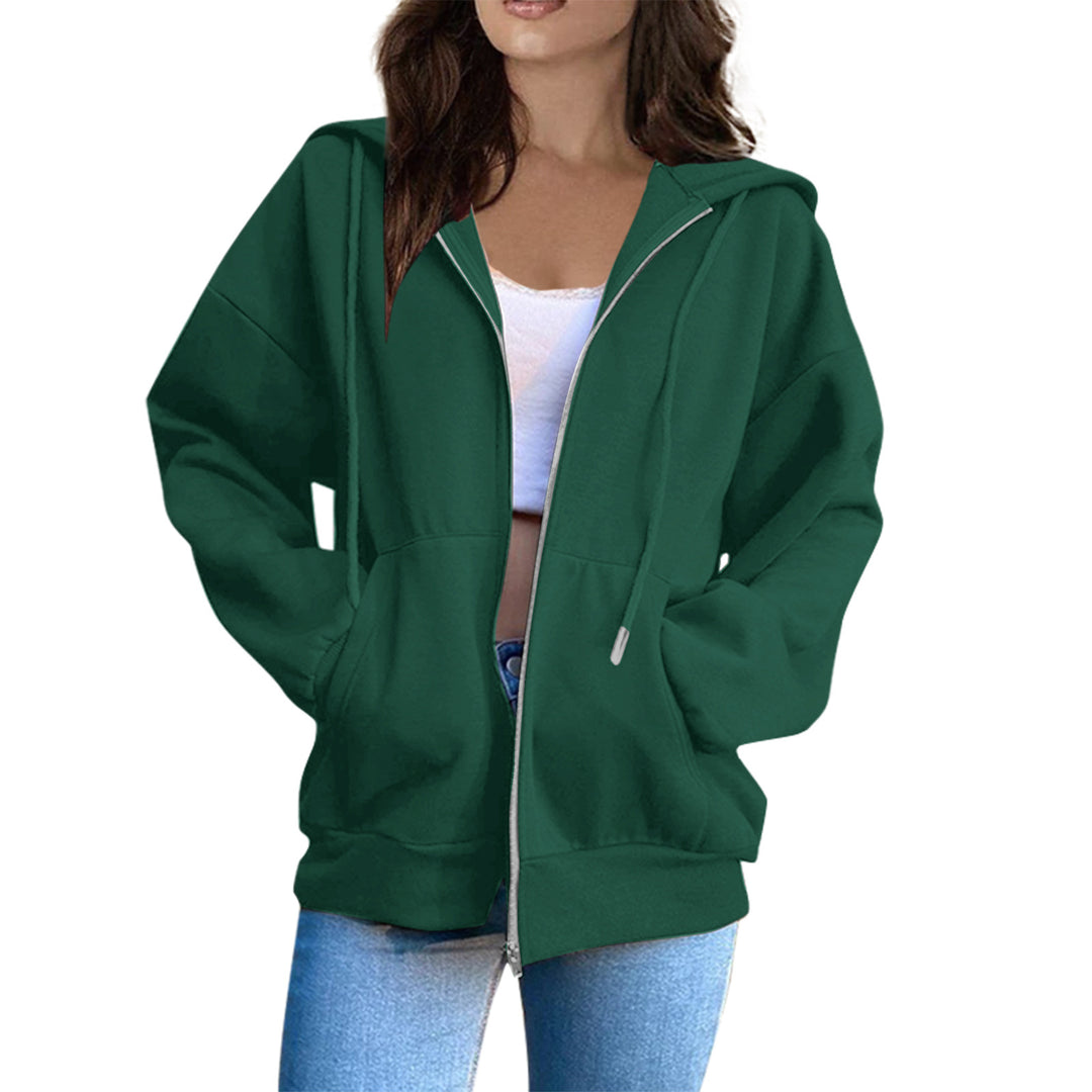Damen nan lässige Kapuzenjacke mit durchgehendem Reißverschluss, Kängurutaschen und voluminösen Raglanärmeln Nord Taschen