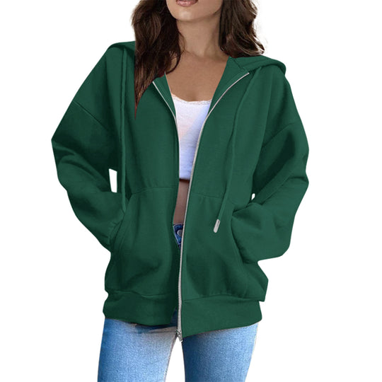 Damen nan lässige Kapuzenjacke mit durchgehendem Reißverschluss, Kängurutaschen und voluminösen Raglanärmeln Nord Taschen