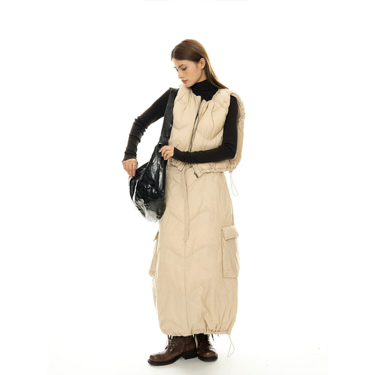 Damen Wattierter Stepp-Midirock mit Cargo-Tasche und Tunnelzug Nord Taschen