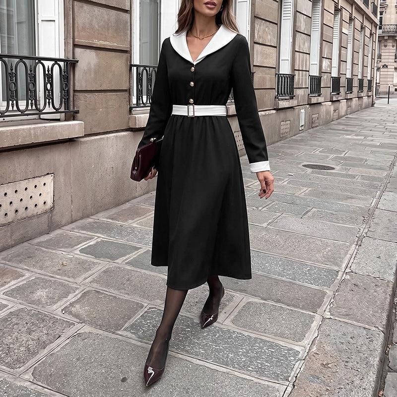 Damen Elegantes Wickelkleid mit Hemdkragen und Gürtel Nord Taschen