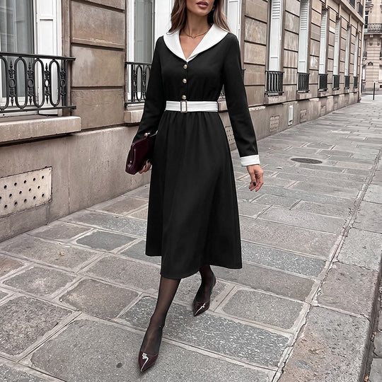 Damen Elegantes Wickelkleid mit Hemdkragen und Gürtel Nord Taschen