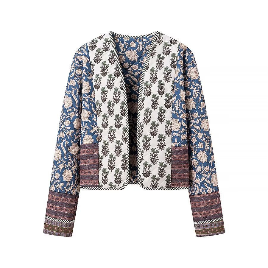 Damen Gesteppte Kurzjacke im Boho‑Patchwork‑Stil mit offenem Vorderteil Nord Taschen