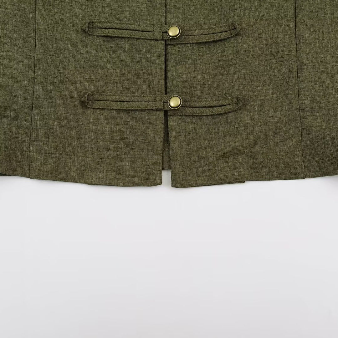 Damen Kurzjacke im Mandarin-Stil mit dekorativen Knebelverschlüssen und taillierter Nahtführung Nord Taschen