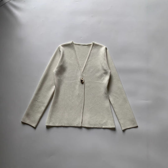 Damen Feiner V‑Ausschnitt-Cardigan mit Schmuckknopf und kastiger Silhouette Nord Taschen