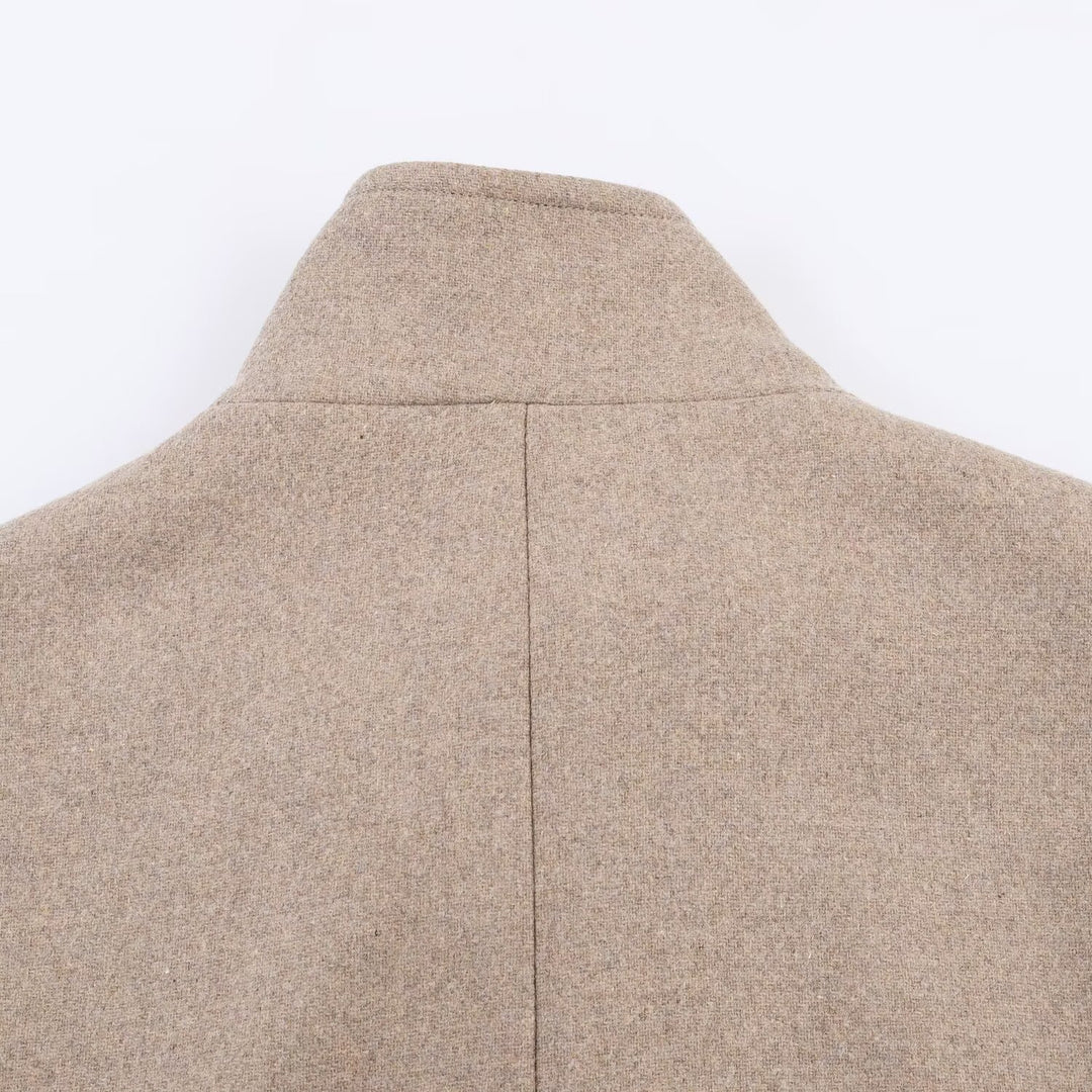 Damen Kurzer Boxy-Wollmix-Mantel mit hohem Stehkragen und verdeckter Knopfleiste Nord Taschen