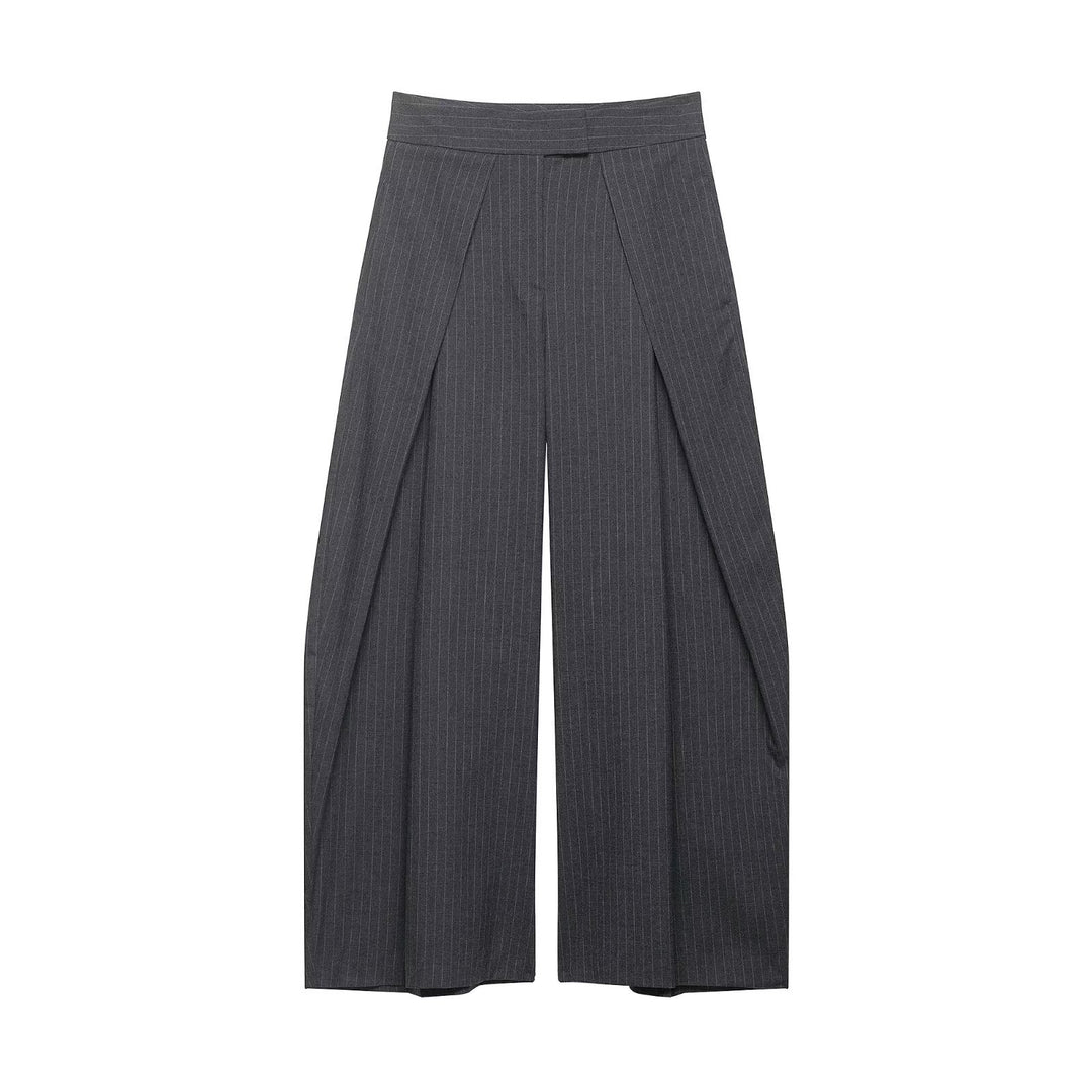 Damen Hochtaillierte Palazzohose mit Wickel-Überlagerung und Nadelstreifen Nord Taschen