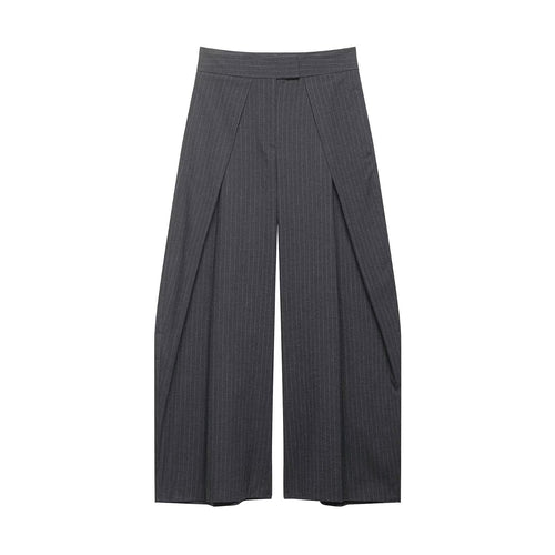Damen Hochtaillierte Palazzohose mit Wickel-Überlagerung und Nadelstreifen Nord Taschen
