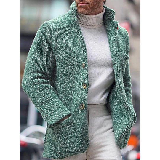 Herren Grobstrick-Cardigan-Jacke mit hohem Stehkragen und aufgesetzten Taschen Nord Taschen