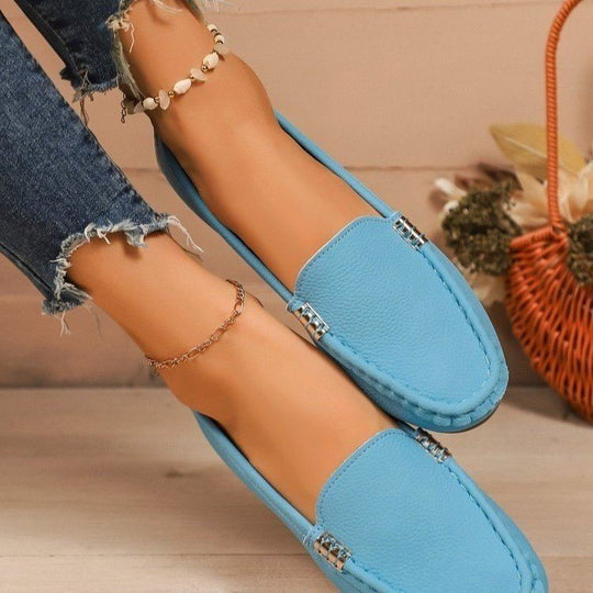 Damen nan schlanke Mokassin-Slipper mit handgenähter Vordernaht, gepolstertem Komfortfußbett und flexibler rutschfester Gummisohle