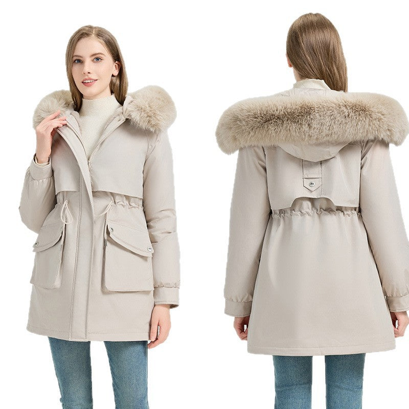 Damen nan taillierter Thermo-Parka mit abnehmbarer Kunstpelzkapuze, weichem Teddyfutter und verstellbarem Tunnelzug Nord Taschen