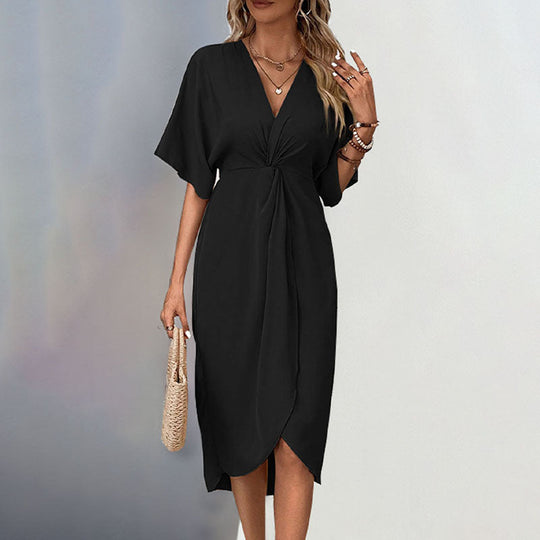 Damen Wickelkleid mit elegantem V-Ausschnitt und voluminösen Ärmeln
