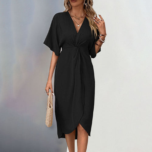 Damen Wickelkleid mit elegantem V-Ausschnitt und voluminösen Ärmeln