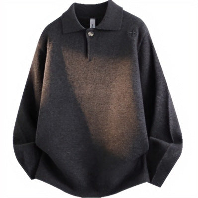 Unisex Lässiger Oversize-Strickpullover mit Polokragen und Halber Knopfleiste Nord Taschen