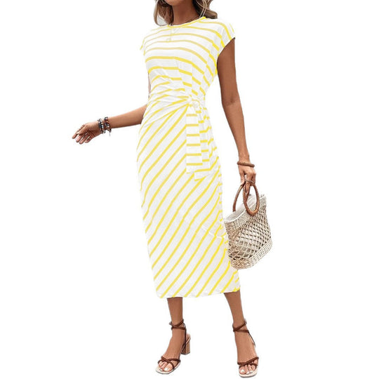 Damen Wickelkleid im modernen Streifenlook mit Taillenknoten