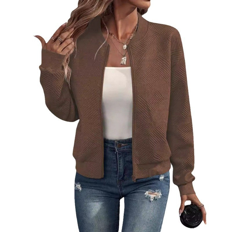 Damen modische Sweatjacke mit strukturiertem Design und praktischen Reißverschlusstaschen