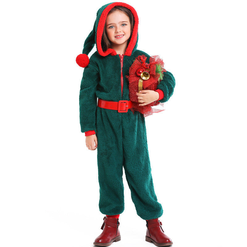 Mädchen kuscheliger Weihnachtsoverall mit Kapuze und Gürtel Nord Taschen