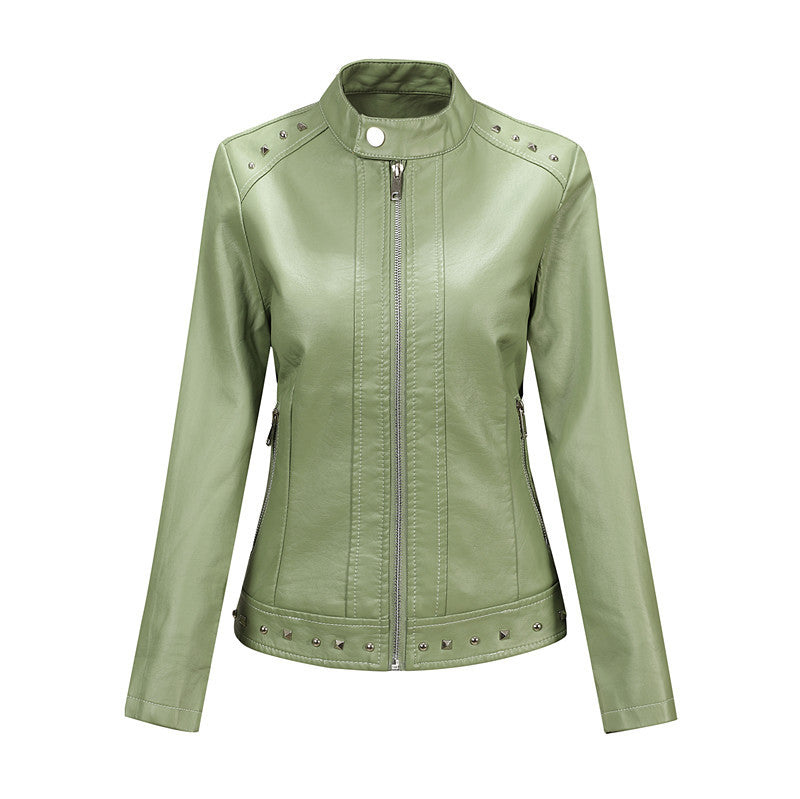 Damen Bikerjacke aus Lederimitat mit Nietenverzierung und tailliertem Schnitt Nord Taschen