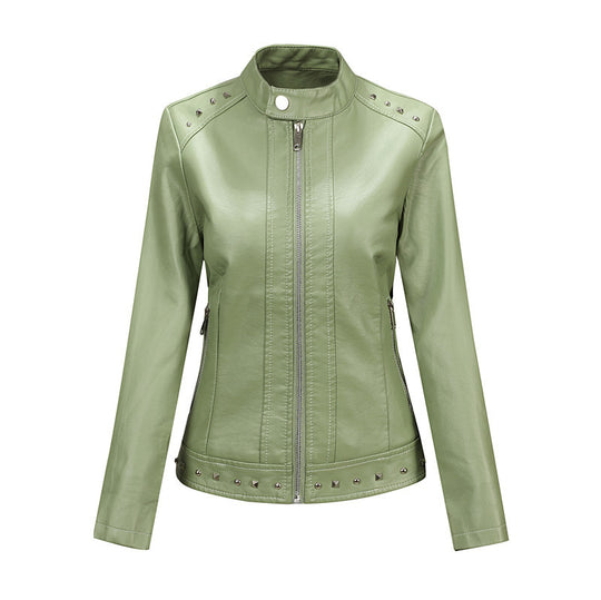 Damen Bikerjacke aus Lederimitat mit Nietenverzierung und tailliertem Schnitt Nord Taschen