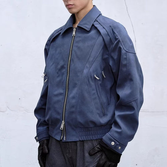 Herren Kurzjacke aus Veloursleder-Optik mit Reißverschluss und elastischem Saum Nord Taschen