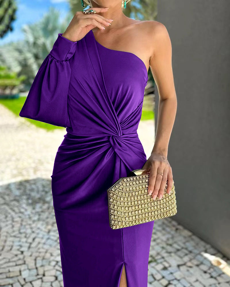 Damen Elegantes Wickelkleid mit asymmetrischem Ausschnitt und seitlichem Schlitz