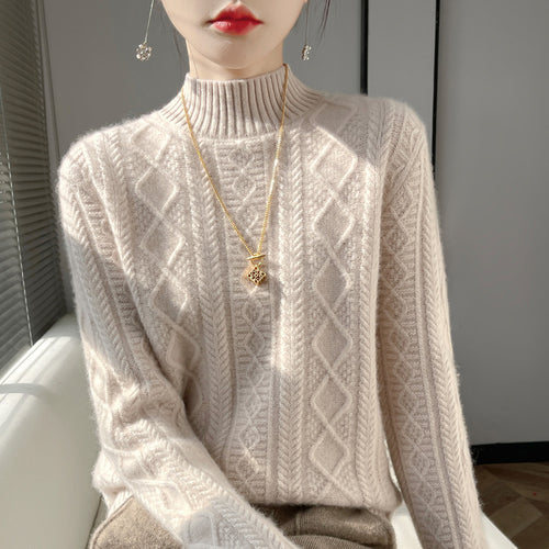 Damen Zopfmuster-Mockneckpullover mit feinem Ajour‑Detail und flauschiger Kaschmir‑Optik Nord Taschen