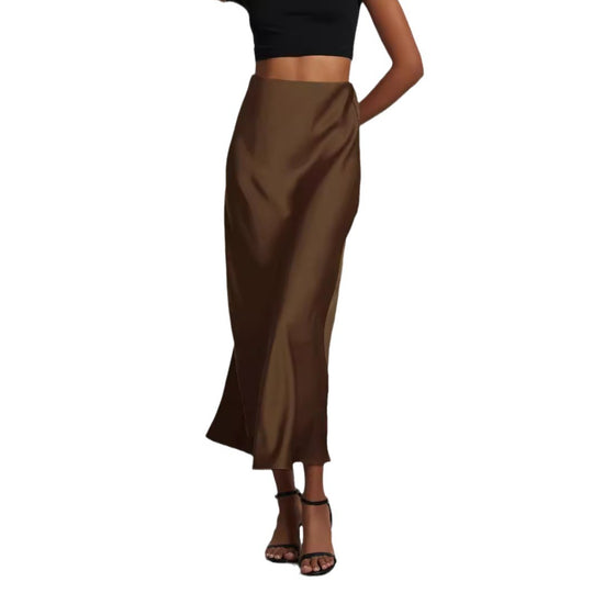 Damen Satin-Midirock mit hoher Taille und Bias-Cut Nord Taschen