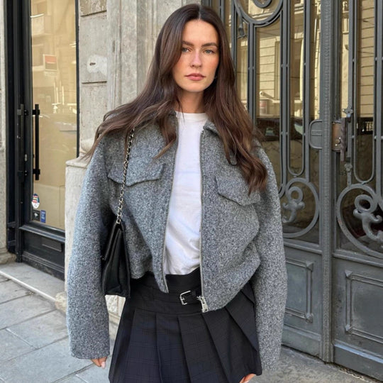 Damen Oversize-Shacket aus Wollmix mit Reißverschluss und aufgesetzten Pattentaschen Nord Taschen