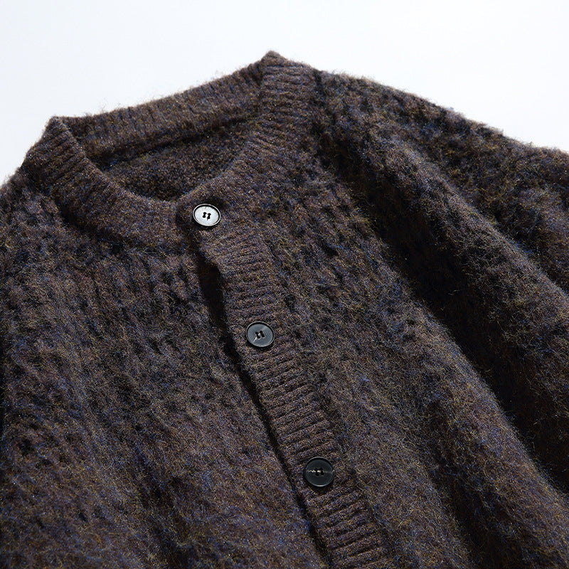 Damen Grobgestrickte Oversize-Cardigan mit Mohair-Optik und Rundhalsausschnitt Nord Taschen
