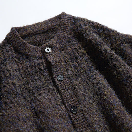 Damen Grobgestrickte Oversize-Cardigan mit Mohair-Optik und Rundhalsausschnitt Nord Taschen