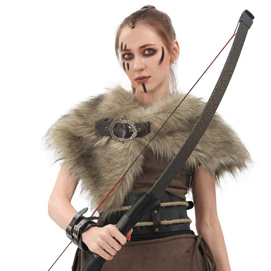 Damen Schultercape aus Kunstpelz mit asymmetrischem Saum und Ziergürtel Nord Taschen