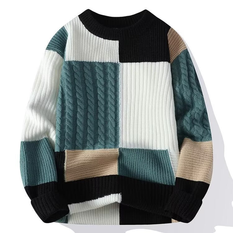 Damen Modischer grob gestrickter Pullover mit modernen Farbblock-Design Nord Taschen