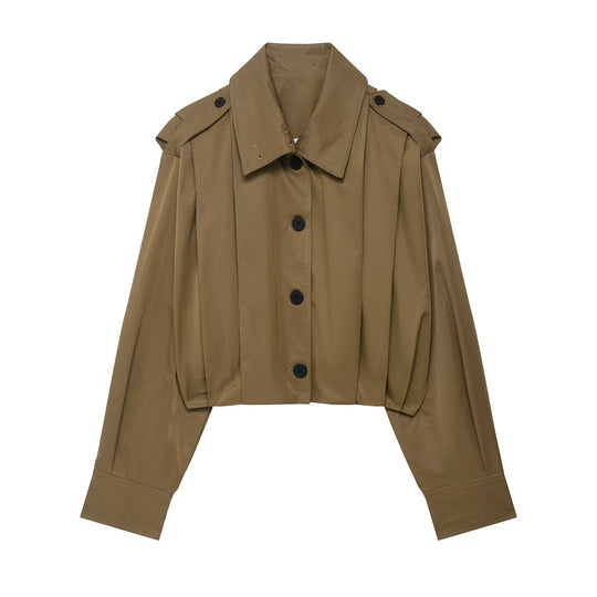 Damen Cropped-Boxy-Trenchjacke im Utility-Look mit Epauletten und weitem Manschettenärmel Nord Taschen
