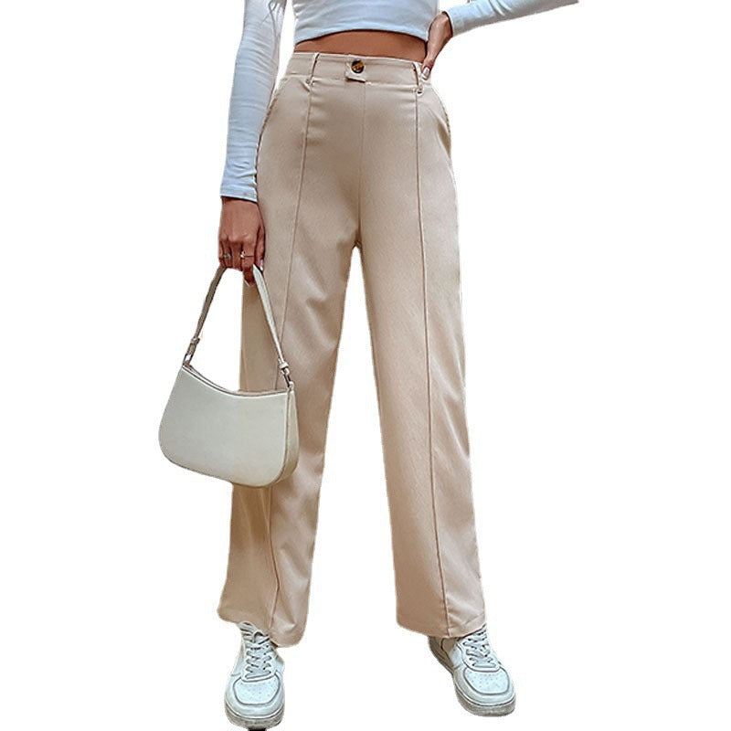 Damen Elegante Hochtaillierte Stoffhose Nord Taschen