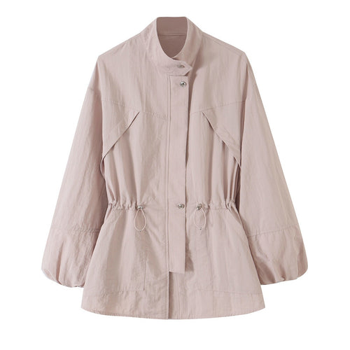Damen Taillierte Windjacke mit Tunnelzug, Stehkragen und Ballonärmeln Nord Taschen