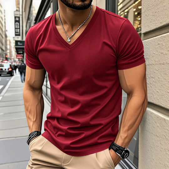 Herren V-Ausschnitt T-Shirt aus atmungsaktiver und schnelltrocknender Baumwolle