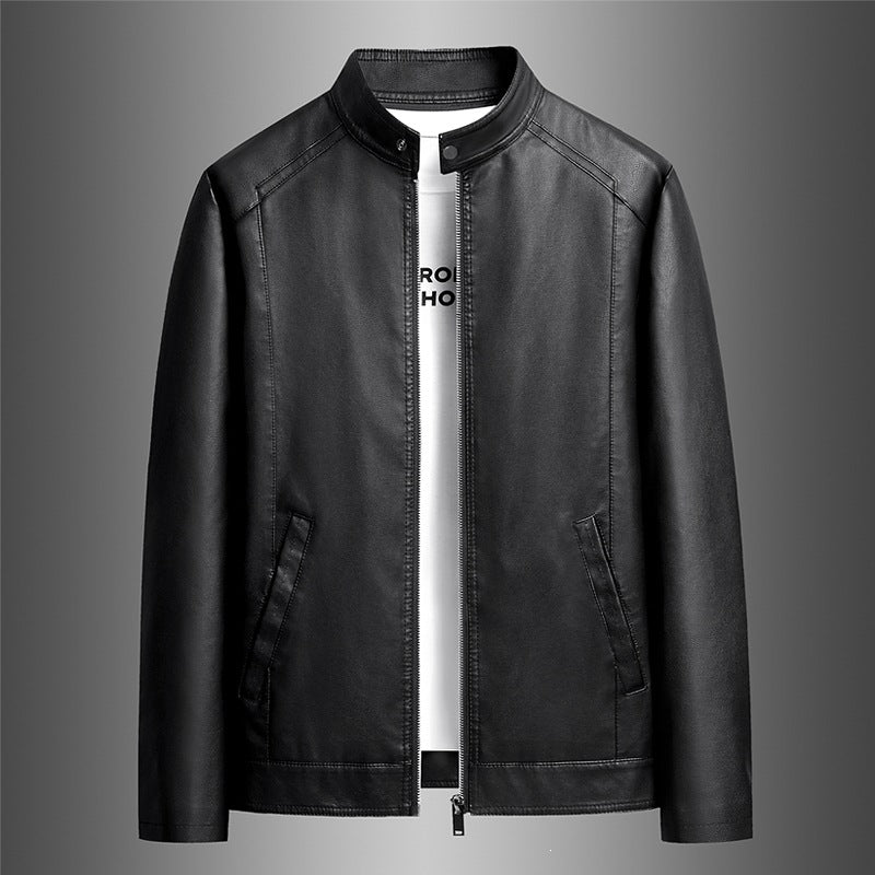 Herren Schlichte Kunstleder-Cityjacke mit Stehkragen, Zweiwege-Reißverschluss & Eingrifftaschen Nord Taschen