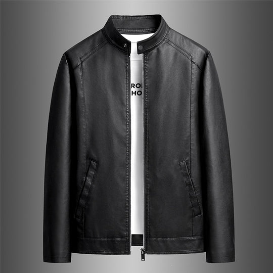 Herren Schlichte Kunstleder-Cityjacke mit Stehkragen, Zweiwege-Reißverschluss & Eingrifftaschen Nord Taschen
