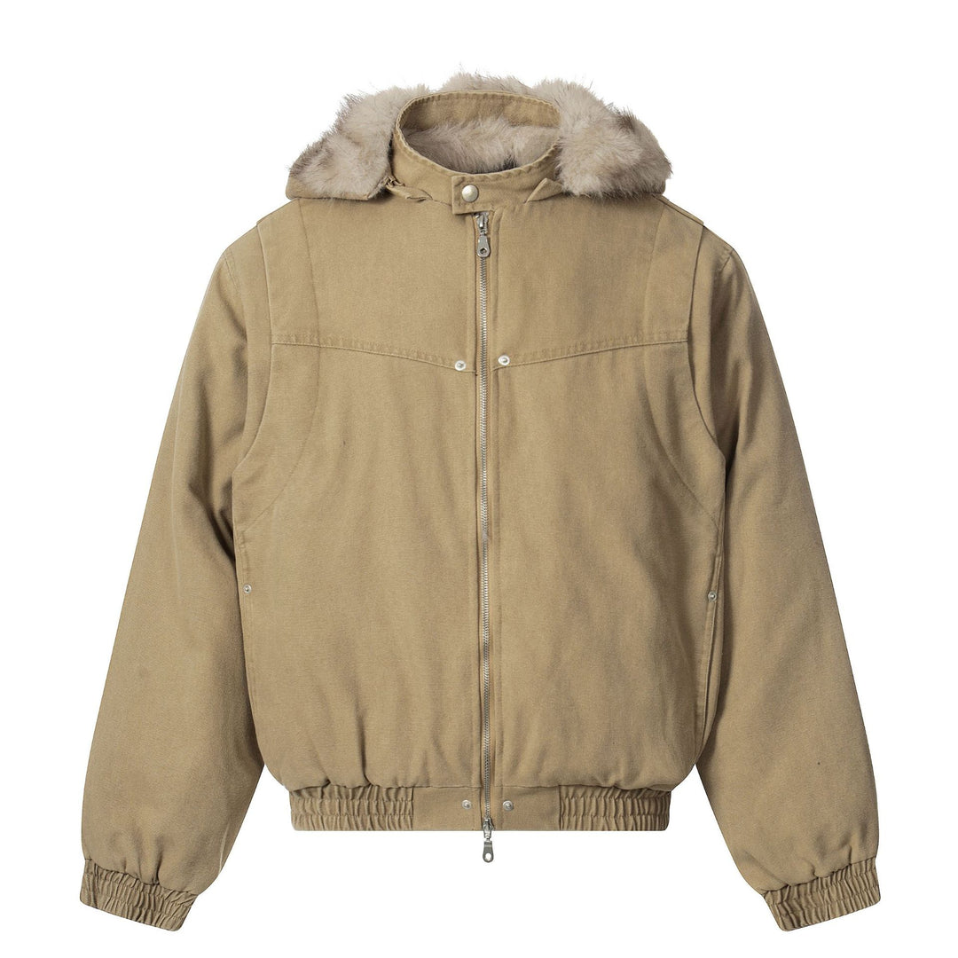 Herren Canvas-Bomberjacke mit abnehmbarer Kunstfellkapuze und elastischem Saum Nord Taschen
