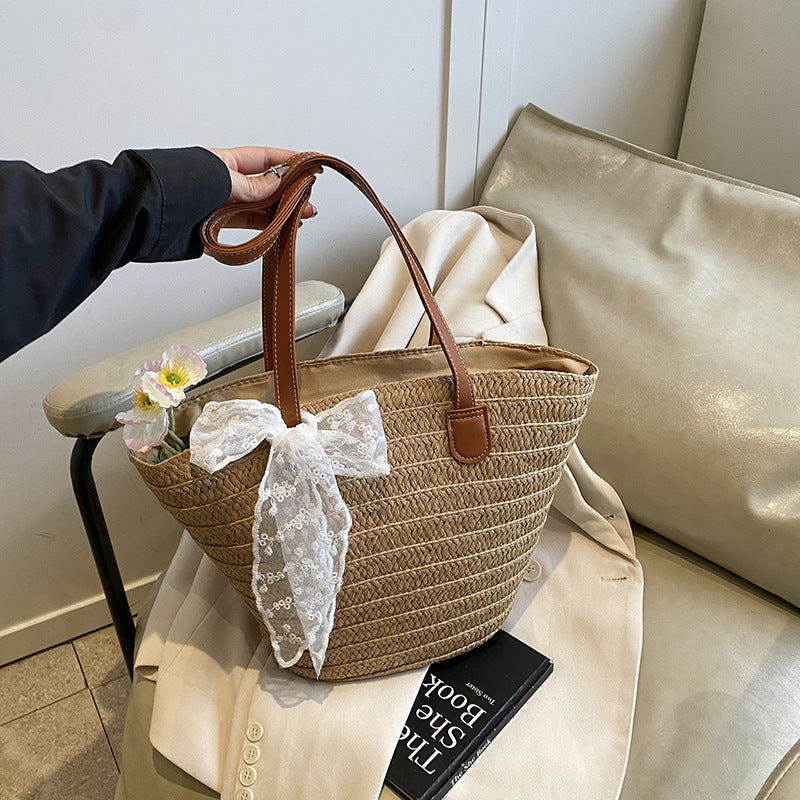 Damen Shopper-Tasche aus geflochtenem Seegras mit elegantem Schleifen-Detail Nord Taschen