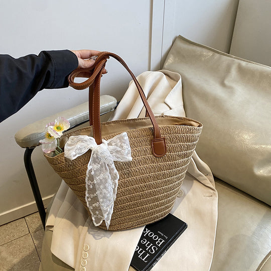 Damen Shopper-Tasche aus geflochtenem Seegras mit elegantem Schleifen-Detail Nord Taschen