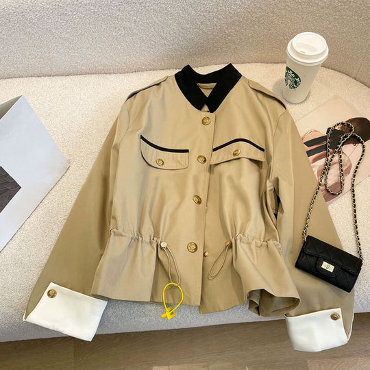 Damen Utility-Jacke mit Kordelzugtaillierung, Pattentaschen und goldenen Zierknöpfen Nord Taschen